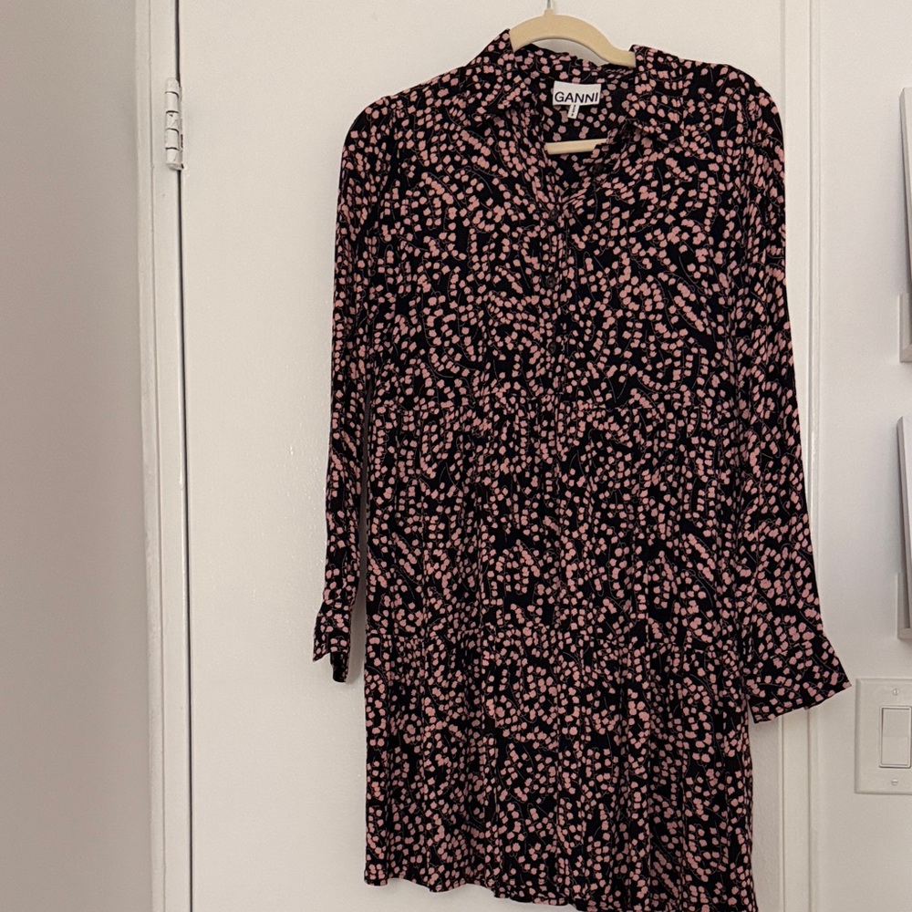 Ganni Long Sleeve Dress in Pink and Black